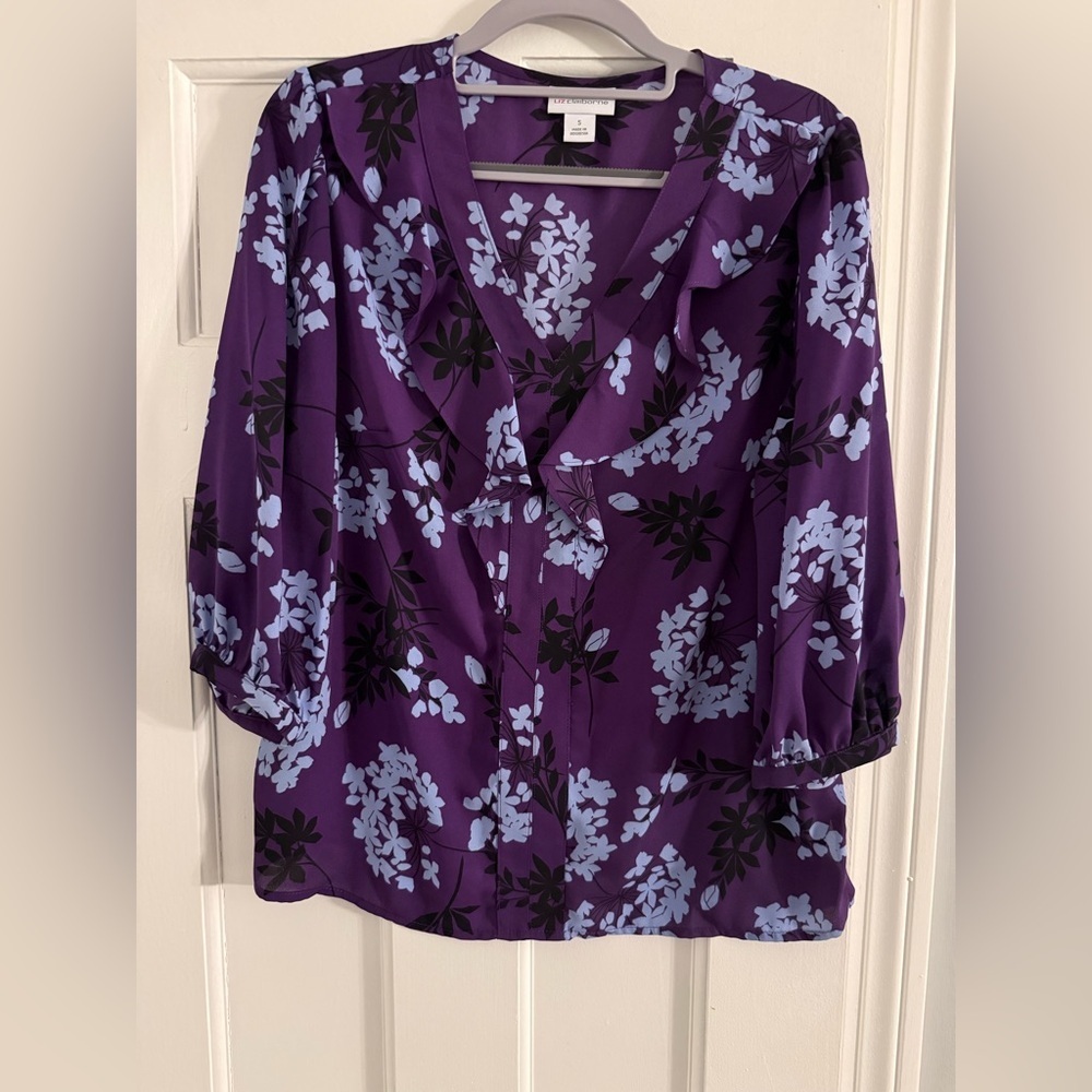Liz Claiborne Purple and Blue Floral Blouse NWT